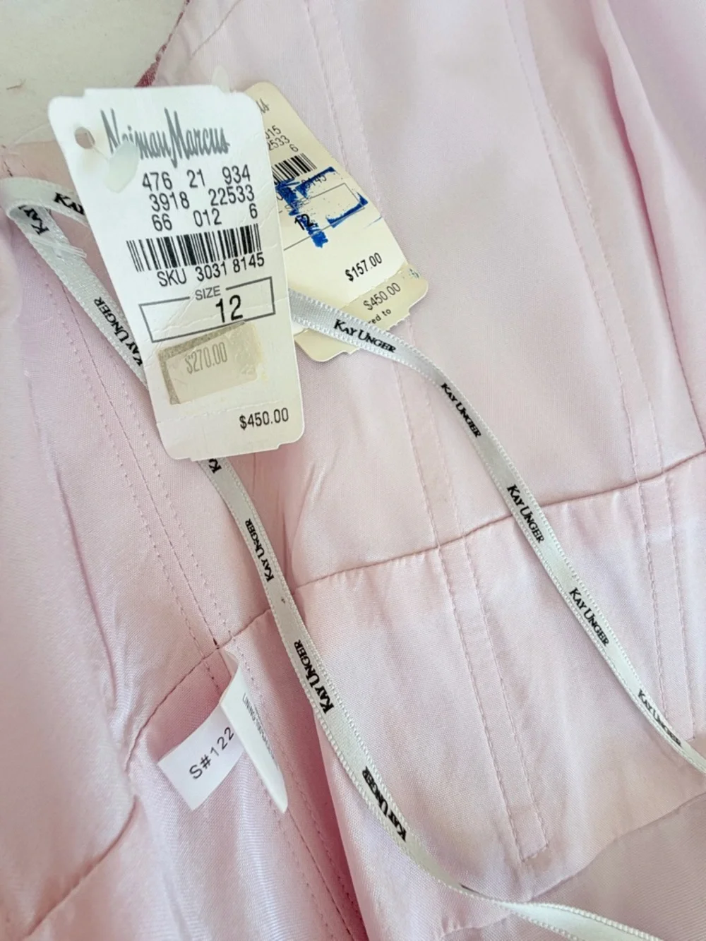 Kay Unger New York Off-the-Shoulder Pleated Floral Jacquard Dress - Pink Size 12 - Picture 12 of 16